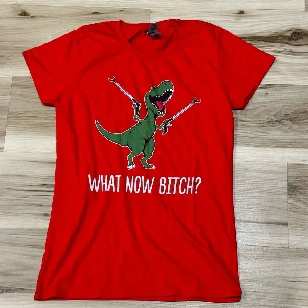 Red Dinosaur Short Sleeve Shirt Women’s Small